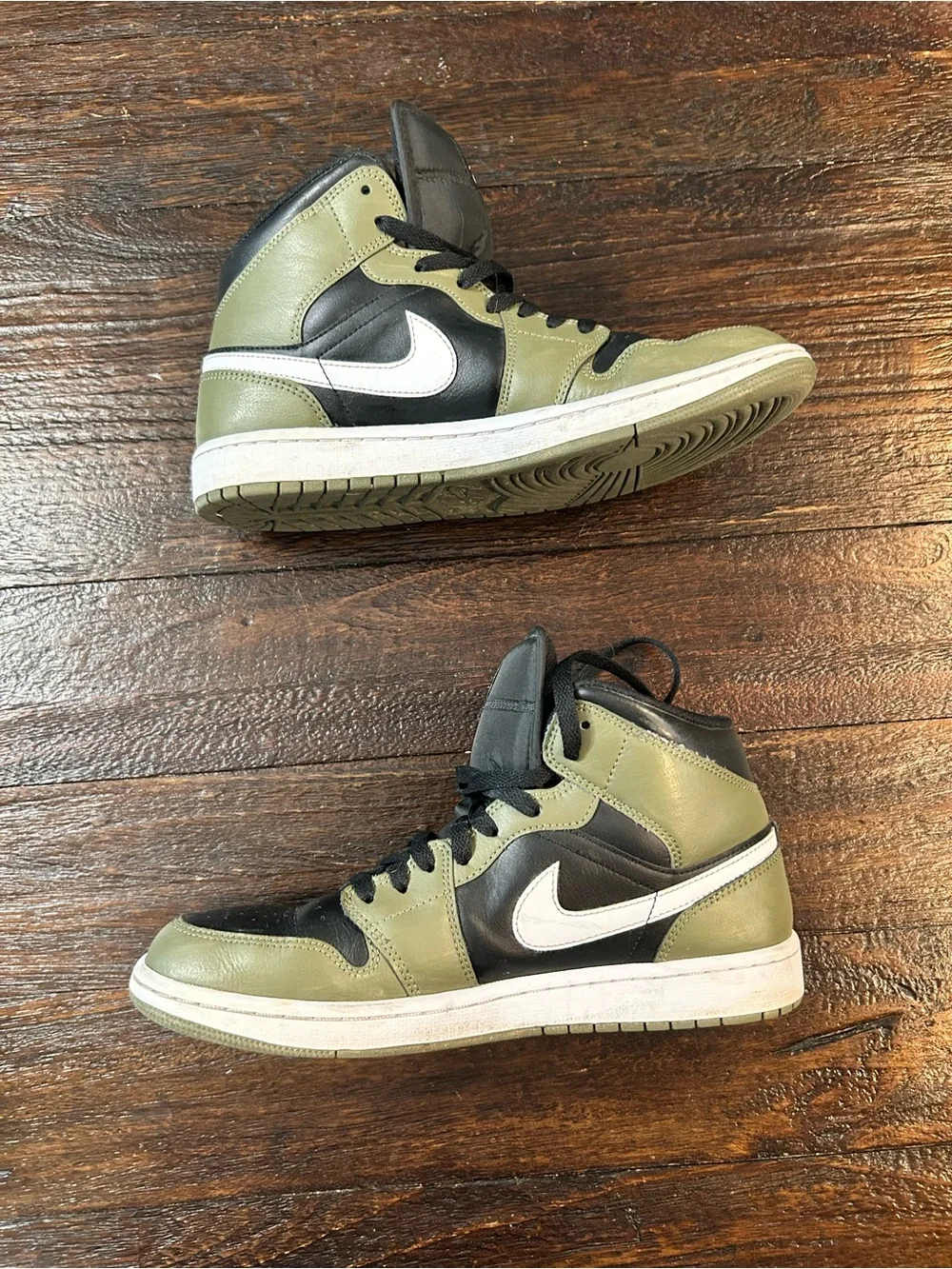 Nike Air Jordan 1 Mid Black White Medium Olive DQ8426-092- Sequoia